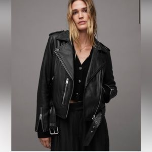 All Saints Balfern Belted Hem Leather Biker Jacket - Black (US6)